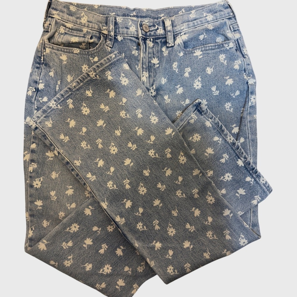Old Navy High Rise Floral Print Flare Jeans Light Wash Denim Casual Girls SZ 18